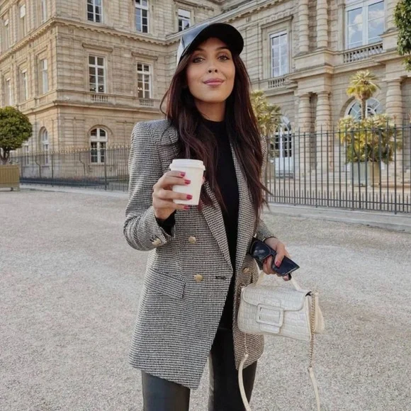 ZARA ベーシック　グレーツイード　ナポレオンコート　ヘリンボーン　ダブル $_57.JPG?set_id=8800005007